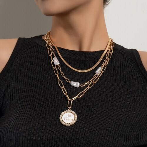 KMVEXO Punk Baroque Irregular Pearl Snake Chain Choker Necklace Women Je T'aime Love Girls Necklaces 2021 Valentines Day Gifts