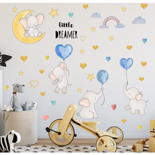 DIY Cartoon Elephant Rabbit Balloon Rainbow Wall Stickers Living Room Kids Bedroom Background Decoration Mural Decals