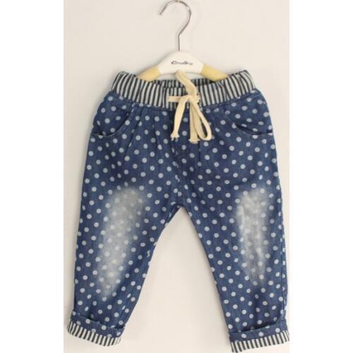 Wholesale 6pcs/lot Baby Dot Denim Jeans Long Pants Boys Girls Casual Trousers Soft And Thin