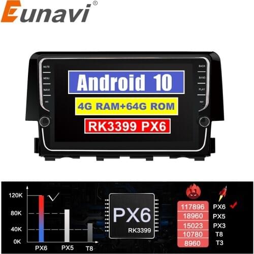 Eunavi 2 DIN Android 10 Car GPS headunit For Honda Civic 2016 2017 2018 radio stereo multimedia player 4G 64G TDA7850 NO DVD