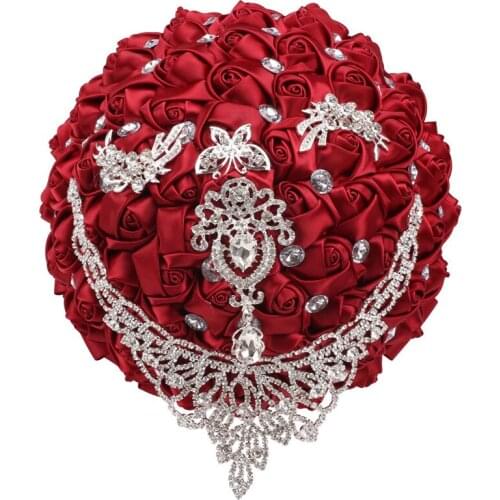 European and American Popular Bridal Bouquets with Rhinestones, Wine Red Series, Wedding B05Supplies, Bridesmaid Bouquets