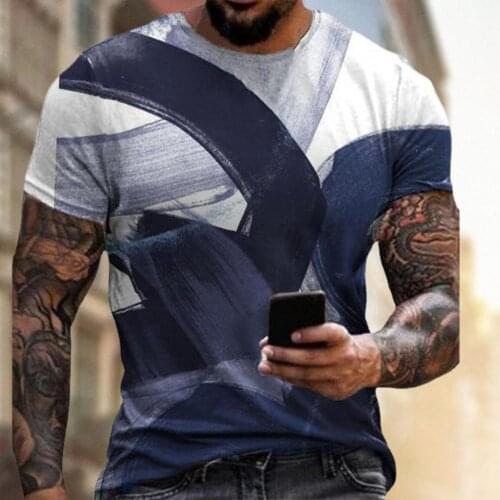 Men Summer T-shirt Digital Print Slim Men Short Sleeve Round Neck Top for Dating Casual Tees Fashion Loose Clothing