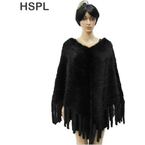 HSPL CDS303 2017 Spring Hot sale Europe Design Large women Knitted mink fur poncho with tassel