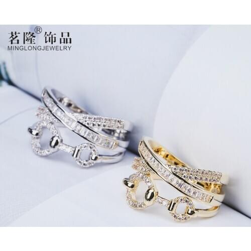 Rings For Women Females Jewelry Accessory Bridal Wedding Engagement Promise Gift Classic Crystal Mouth Hollow Out Multi-layer