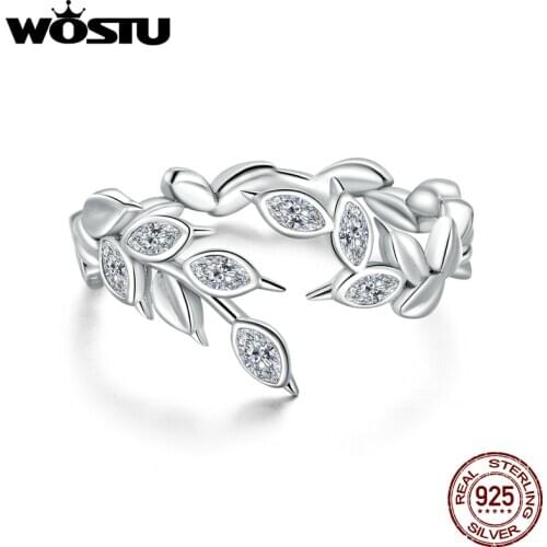 WOSTU Wheat Ears Ring 925 Sterling Silver Dazzling Zircon Rings Open Size Adjustable Finger For Women Jewelry 2020 New CTR135