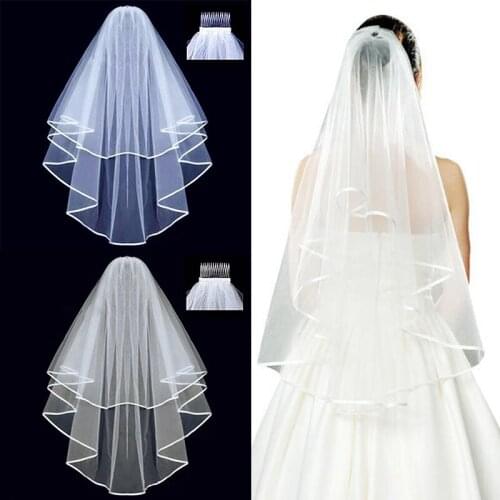 Women Hair Veil Women Handmade Bridal Satin Veil Wedding Veils Elbow Length With Comb 2 Layer