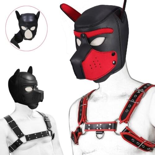 Puppy Play Dog Hood Mask Bdsm Bondage Leather Mens Chest Harness Strap Dog Tail Plug Neck Collar Fetish Dog Role Play Sex Toys