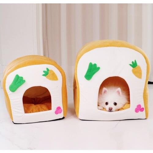 Creative Toast Semi-closed Calming Dog House for Small Dogs Safe Cat Bed Cave Comfy Fleece Pet Tent Mat Basket Chihuahua Yorkie