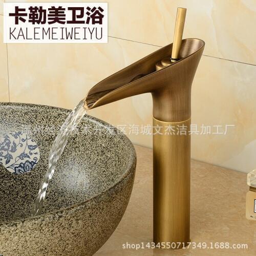 Kitchen faucet full copper basin hot and cold faucet European antique faucet waterfall faucet pull spring taps