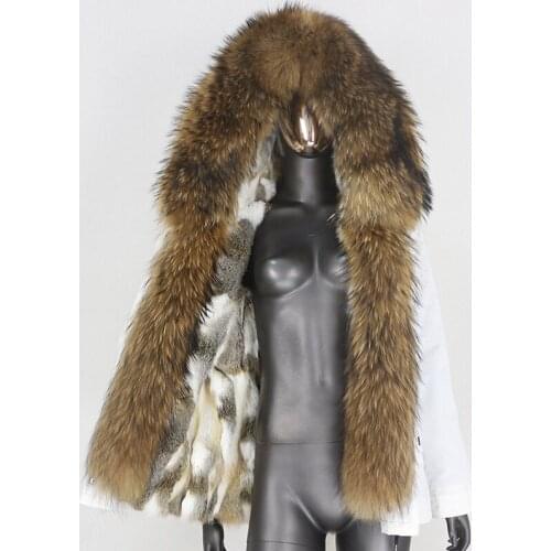 BLUENESSFAIR 2020 Winter Jacket Women Short Waterproof Parka Real Rabbit Fur Coat Natural Raccoon Big Fur Collar Hood Removable