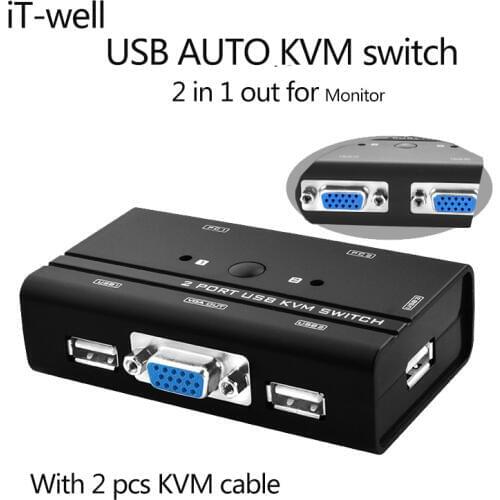 Vga kvm switch 2 Port usb auto vga switch with USB Console 1 set of keyboard mouse controls 2 computer hosts with KVM cable