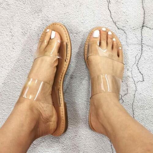 Summer Fashion PVC Transparent Women Slippers Flat with Beach Comfort Slides Summer Ladies Slipper Wholesale Large Size 41 42
