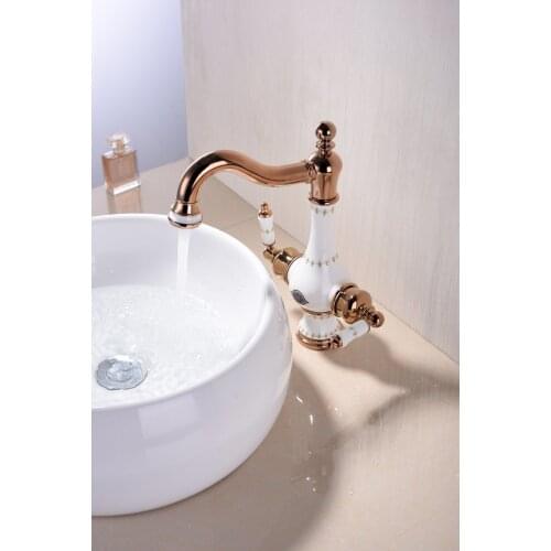 Hot selling Luxury Rose gold Brass Bathroom sink faucet Single hole Single handle Basin mixer faucet Artistic copper tap faucet