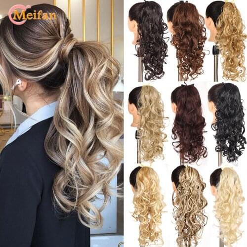 MEIFAN Long Wave Curly Ponytail Synthetic Hair Pieces Ribbon Drawstring Wrap Clip on Ponytail Hair Extensions False Hair Pieces