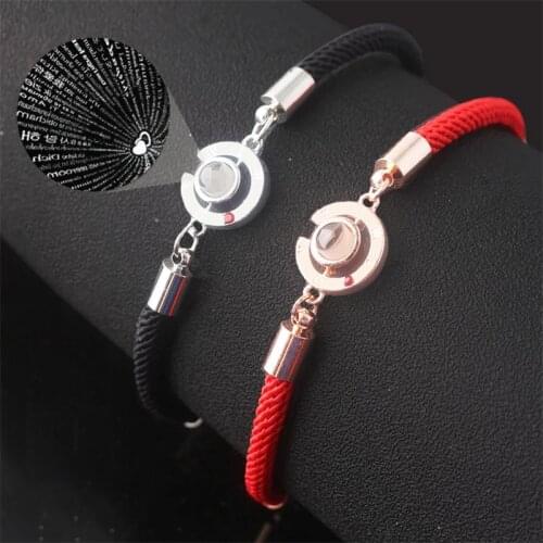 Fashion Gifts 100 Languages I Love You Memory Women Bracelets Steel Roman Numerals Cubic Zirconia Red Rope bracelet dropshipping