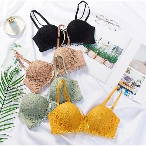 Young Fashion Small Breasts Wire Free Bra Top Push Up Bralette Soft Breathable Mesh Lace Bra Lady Sexy Seamless Brassiere Girls