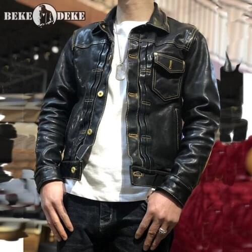 100% Natural Horsehide Short Jacket Men Rock Slim Fit Moto Biker Genuine Leather Jackets Unisex Vintage Windproof Riding Coat
