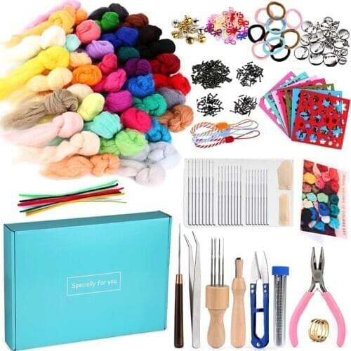 KAOBUY 356Pcs 40 Colors Needle Felting Kit Wool Fibre DIY Wool Felt Toys Making Fabric Wool Felting Tools For Beginners