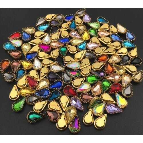 New 8x13mm 6x10mm Pointed Back Teardrop Glass Crystal Fancy Stones In Lace Brass Claw 4holes Settings For Jewelry making