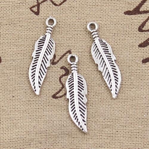 30pcs Charms Double Sided Feather 30x8mm Antique Making Pendant fit,Vintage Tibetan Silver color,DIY Bracelet Necklace