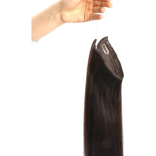 Straight Fish Line Human Hair Extension Halo Hair Extensions Invisible Wire Hair Extensions Remy Hair Fishing Wire with 4Clips