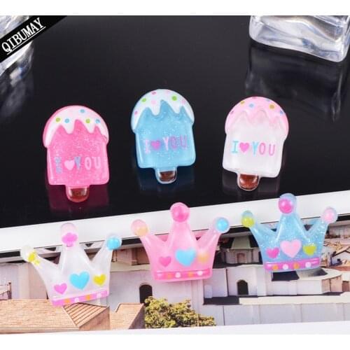 QIBU 10pcs Cartoon Resin Crafts Cute Crown Accessories Flat back Planar Resin Art and Craft Material DIY Crafts Supplies