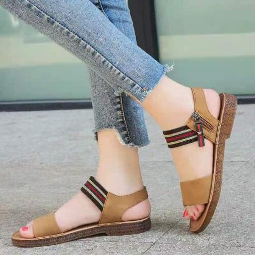 Shoes Woman 2021 Summer New Sandals Beef Tendon Soft Bottom Non-slip Flat Bottom Word with Student Pregnant Women Plus Size