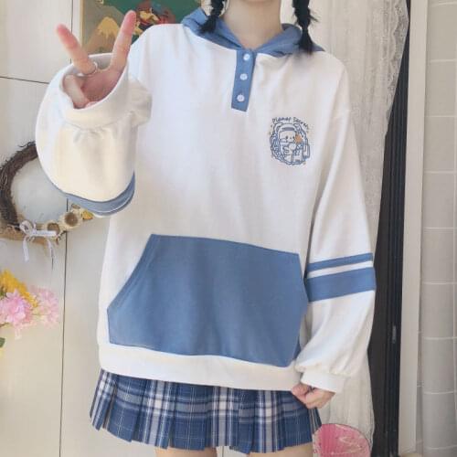 Deeptown Kawaii Hoodies Women Winter 2021 Embroidery Pullover Women Long Sleeve Plus Velvet Warm Cute Casual Loose Sweatshirt