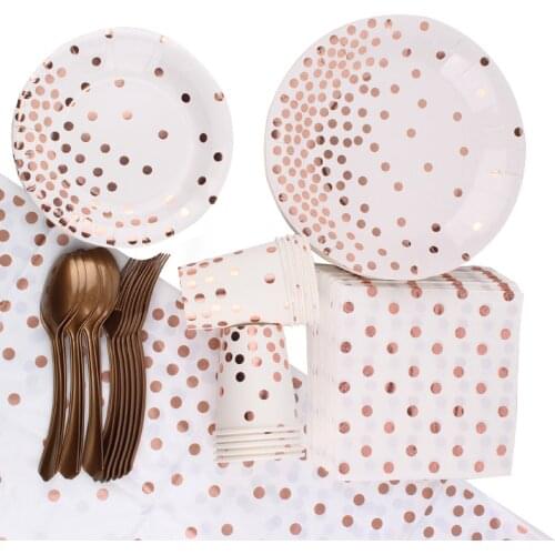Polka Dot bronzing Theme Rose Gold Theme Party Disposable Tableware Plates Cup Napkins Party Holiday Anniversary Party Supplies