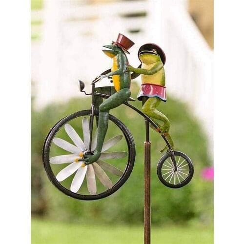 2021 New Vintage Bicycle Wind Spinner With Metal Stake Frog Riding Motorcycle Windmill Decoration For Yard And Garden Decoration