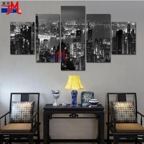 Black White City Night Scenery Diamond Painting Cross Stitch 5pcs Diamond Mosaic Square Round Embroidery Artwork Multi-Module