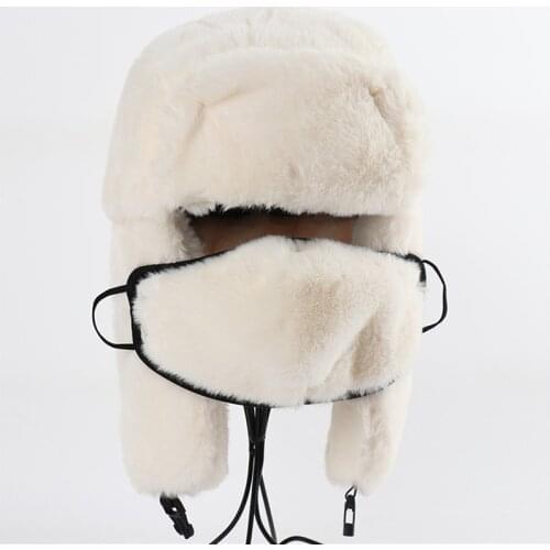 High Quality Ushanka 2021 Thermo Winter Faux Fur Hat Women Bomber Hats Warm Pink Ski Earflaps Mask Soviet Hat Russian Snow Cap