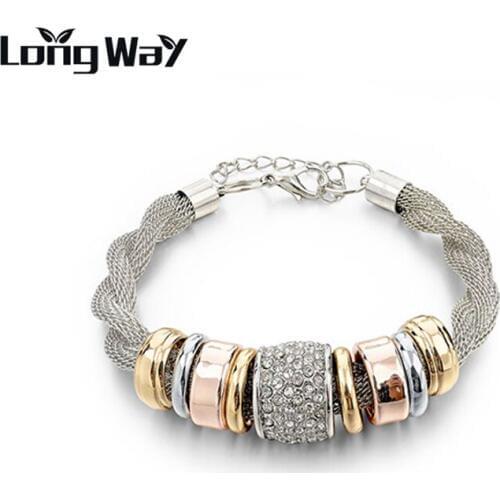 LongWay Jewelry 2019 New Arrival Bracelets Sliver Color Twisted Link lobster Chain Bracelets 2 pieces For Women SET170006