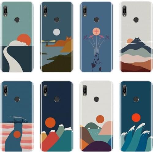 Back Cover For Huawei Y9 Y7 Y6 Pro Prime 2019 Art Cat Aesthetic wave Cute Soft Phone Case Silicone For Huawei Y5 Y6 Y7 2019