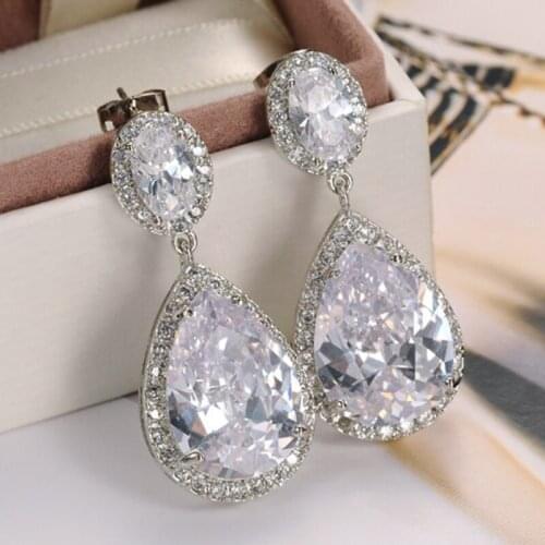 YOUHAOCC Ladies Water Drop Pear Shaped Zircon Earrings Hypoallergenic Earrings Fashion Evening Dress Earring Accessories