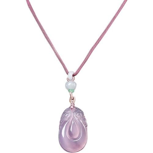 Women Necklace Pendant Pink Agate Heart Shape Drip-proof Pendant Free Rope Gift for Female Fine Jade Jewelry