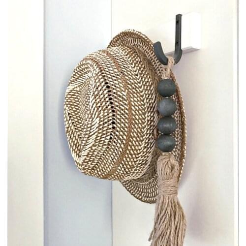 1 Pc Handmade Cotton Rope Tassel Beads Closet Door Handle Decoration Natural Wooden Bead Home Decoration
