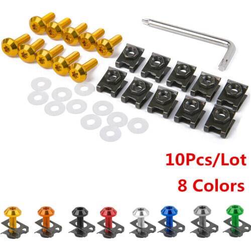 10pcs Motorcycle Unverisal M6 6mm Fairing Bolt Kit Screw Fastener Spire Speed Clip Screws Sportbike Spring Nuts