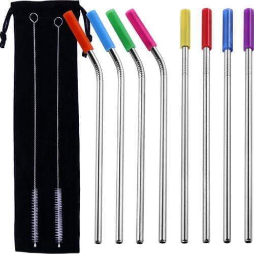 100sets 8pcs 10.5" Long Stainless Steel Reusable Straws for 20oz 30oz Tumbler Mugs Mason Jar with Silicone Tips & Cleaning Brush
