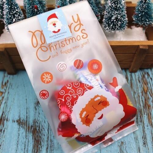 50pcs/lot Santa Claus Candy Bag Merry Christmas Gift Bags Plastic Packing Bag Presents for Christmas Party Decor 2019