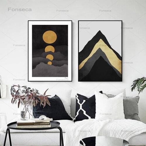 Abstract Landscape Canvas Painting Art Geometric Mountain Moon Figures Posters Wall Art Pictures For Bedside Living Room Decor