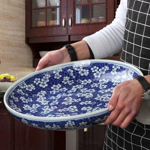 10-16 inch large serving plates Chinese Blue and white porcelain Ceramic Home Dish Bowl Spaghetti Roast turkey Roast Goose