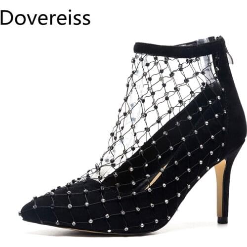 Dovereiss Fashion Womens Shoes Summer Stilettos Heels Back zipper Sexy Pointed toe Wire side Cool boots Ankle boots