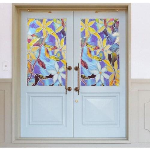 Stained Glass Window Film Privacy Static Cling Decorative Glass Sticker Magnolia Window Covering Blackout Film 30/45/60x100cm