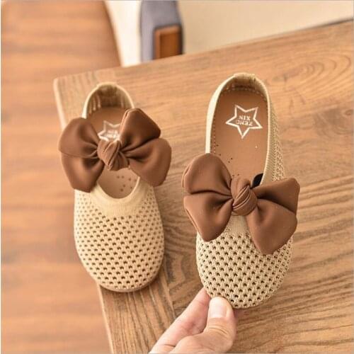 Childrens Shoes 2021 Summer New Girls Bow Princess Shoes Net Fabric Breathable Korean Slip-On Single Shoes Dance Shoes 4-6y