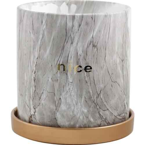 European style flowerpot ceramic golden water transfer printing simple artistic personality with tray chassis green plant