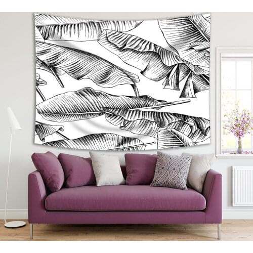 Tapestry Banana Leaves Exotic Forest Nature Floral Classic Artwork Printed Black White