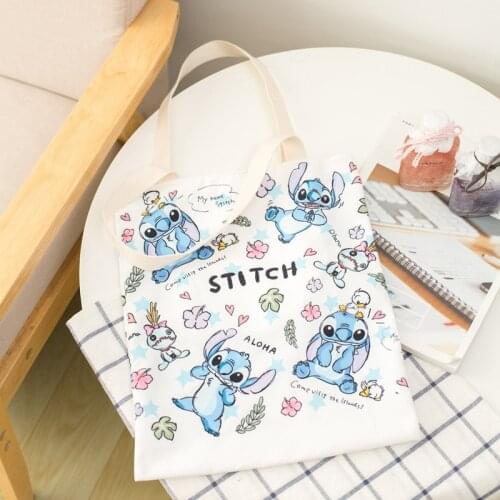 Disney Stitch Cartoon canvas shoulder bag female large-capacity shoulder bag shopping bag fashion handbag