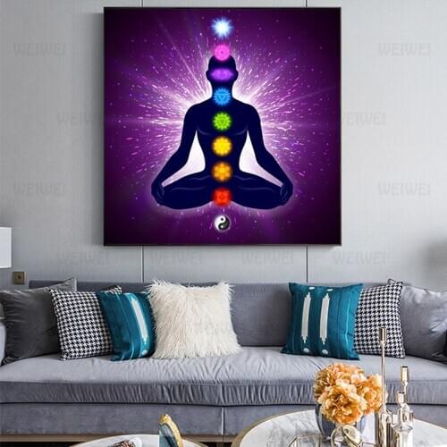 Canvas Painting Art Posters Prints Indian Buddha Meditation 7 Chakra Yoga Sports Wall Art for Living Room Bedroom Unframed