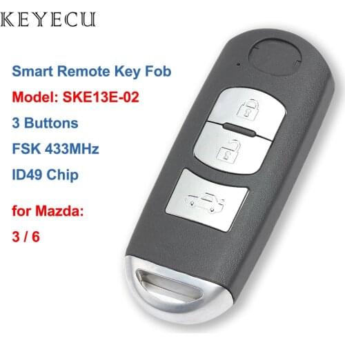 Keyecu Keyless Smart Car Remote Key 3 Buttons 433MHz PCF7953P ID49 Chip for Mazda 3 6 Mazda3 Mazda6 2017 2018 2019 SKE13E-02